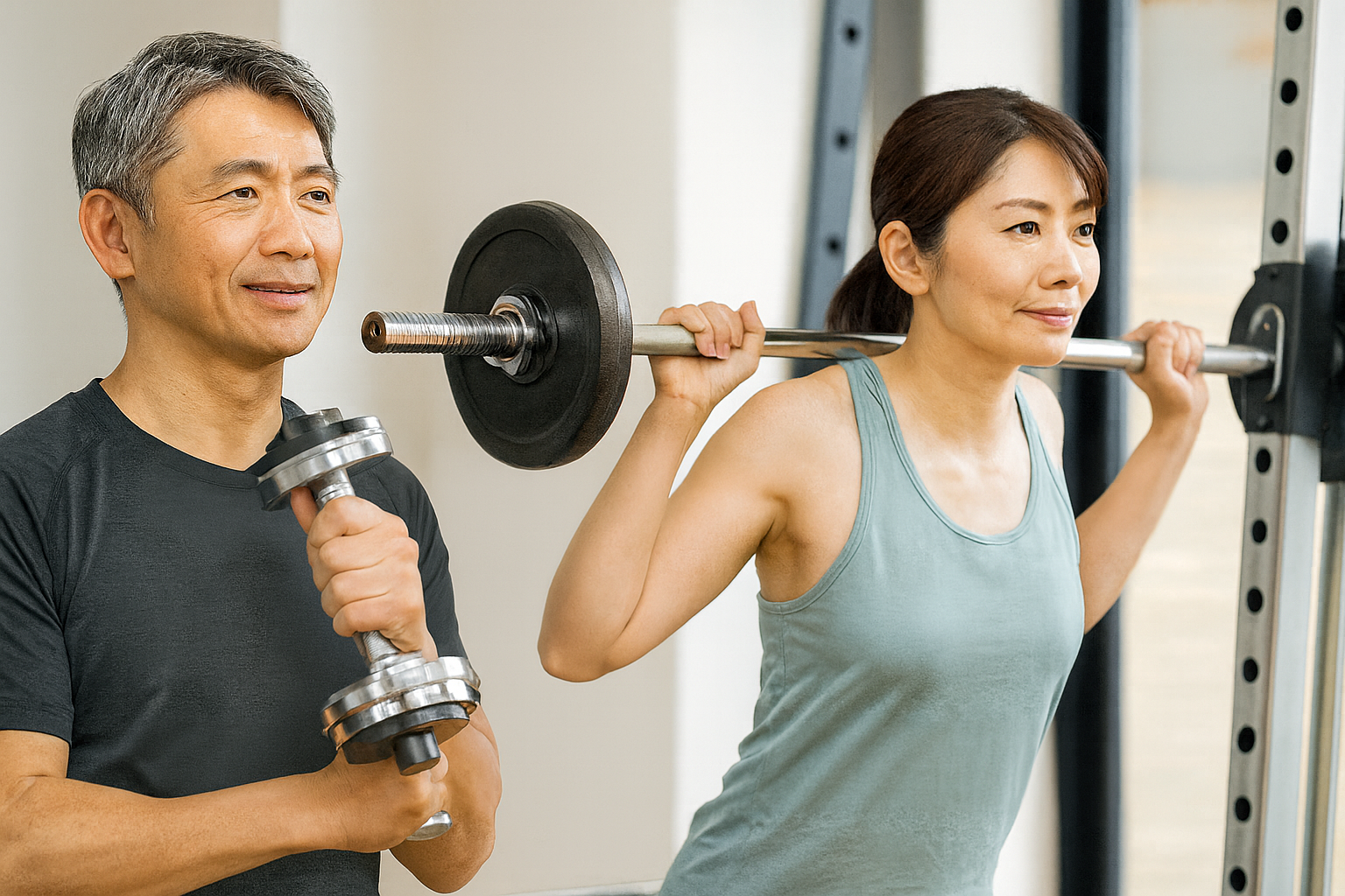 ジムで鍛えている40代の男女